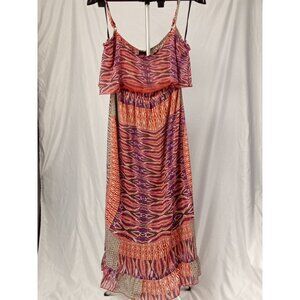 2b bebe Women's Orange Purple Boho Ruffled Maxi Dress Size Small